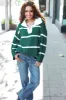 Fall For You Hunter Green Stripe Notched Neck Collared Oversized Sweater sold by Charming Charlie