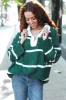 Fall For You Hunter Green Stripe Notched Neck Collared Oversized Sweater sold by Charming Charlie