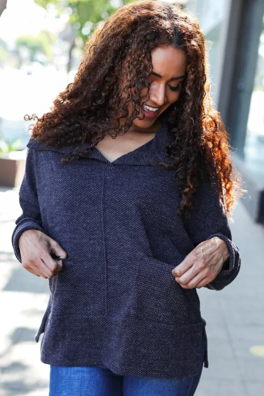 Easy Living Charcoal Textured Knit Notch Neck Oversized Collar Sweater sold by Charming Charlie