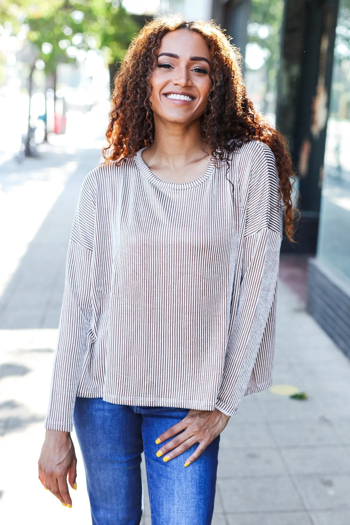 Hello Beautiful Camel Rib Dolman Sweater Top sold by Charming Charlie