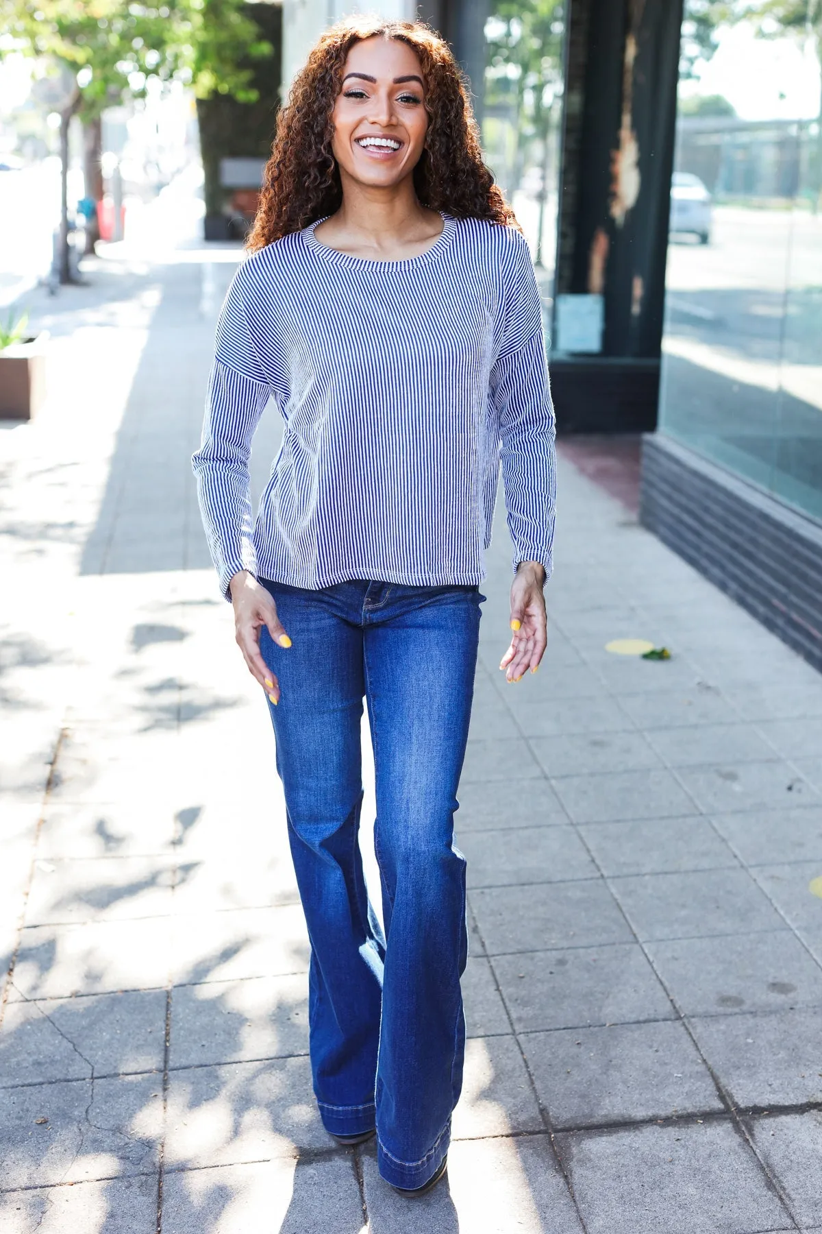Hello Beautiful Blue Rib Dolman Sweater Top sold by Charming Charlie product image thumbnail 2