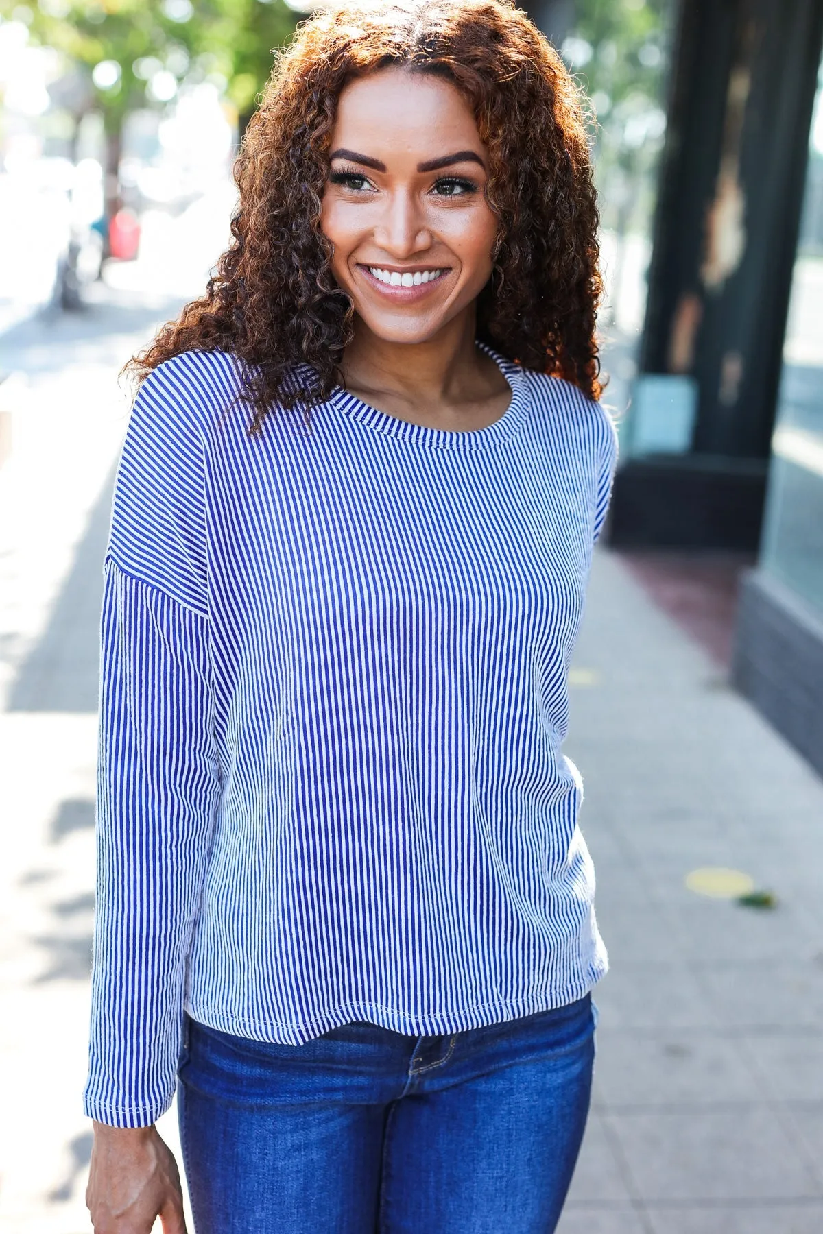 Hello Beautiful Blue Rib Dolman Sweater Top sold by Charming Charlie