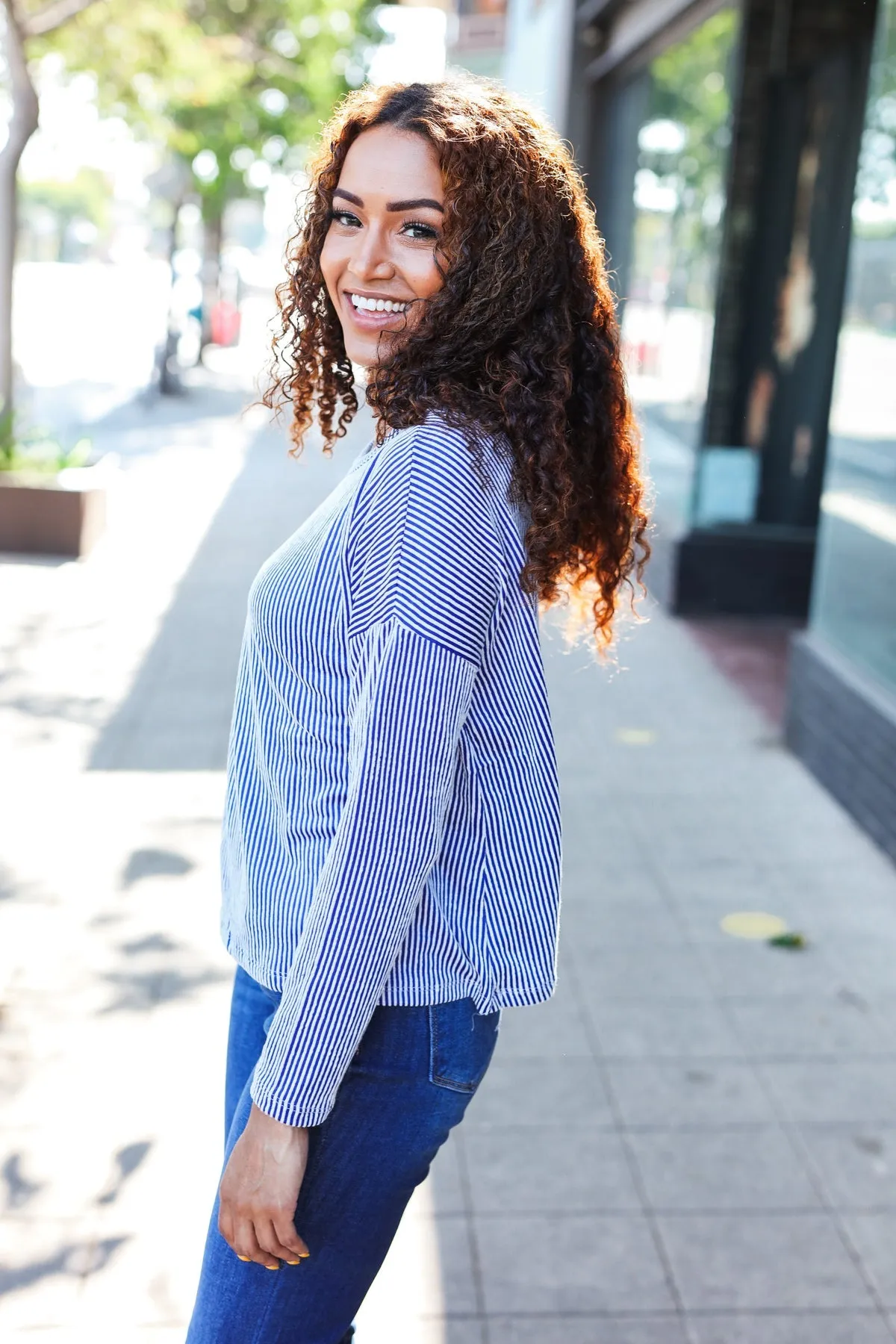 Hello Beautiful Blue Rib Dolman Sweater Top sold by Charming Charlie product image thumbnail 4