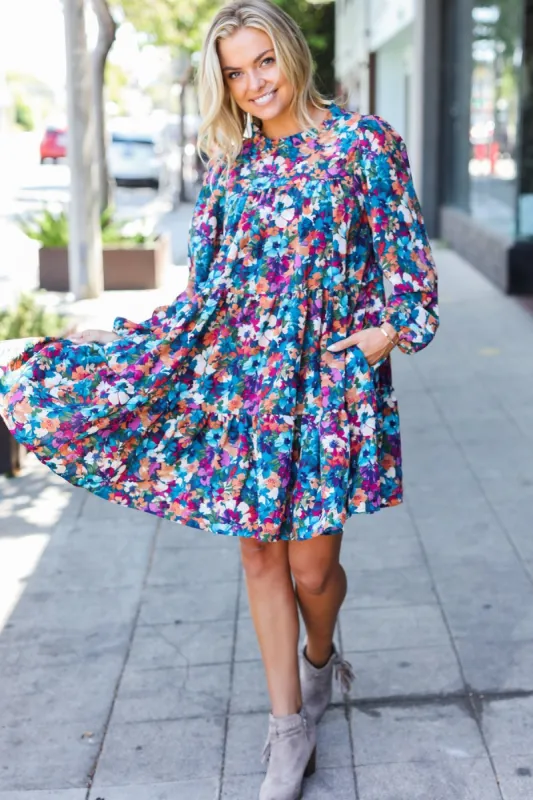 Beautiful You Teal & Berry Watercolor Floral Mock Neck Dress sold by Charming Charlie