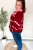 Fall For You Crimson Stripe Notched Neck Collared Oversized Sweater sold by Charming Charlie