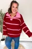 Fall For You Crimson Stripe Notched Neck Collared Oversized Sweater sold by Charming Charlie
