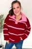 Fall For You Crimson Stripe Notched Neck Collared Oversized Sweater sold by Charming Charlie