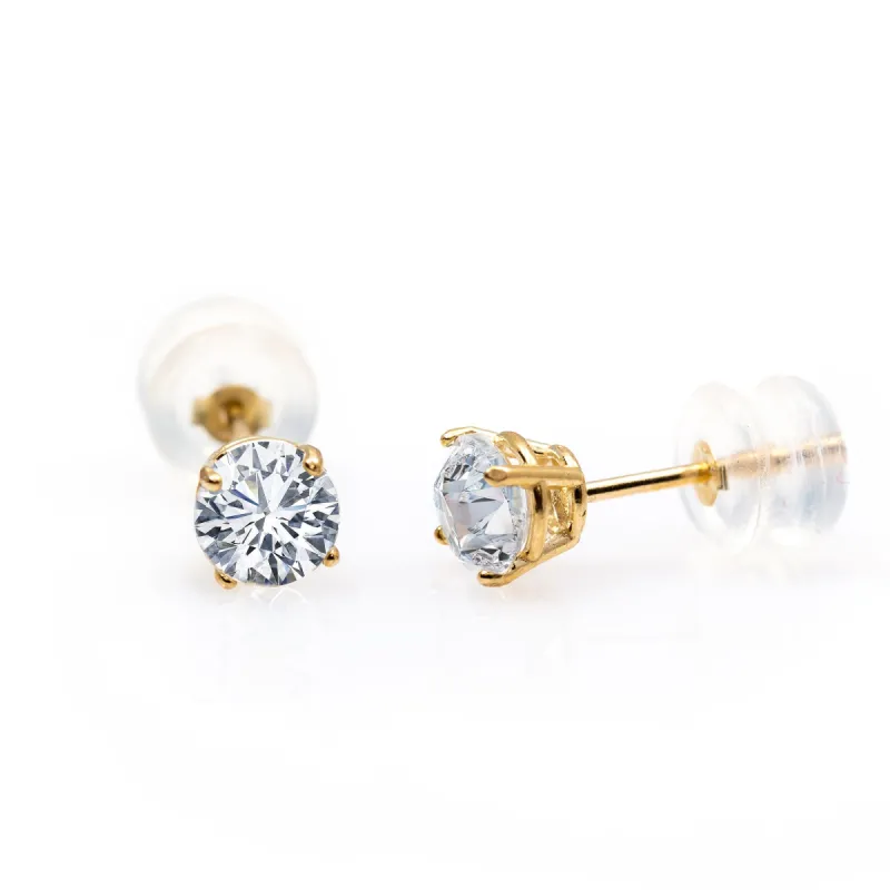 Yellow Gold Genuine White Topaz Round Studs sold by Charming Charlie
