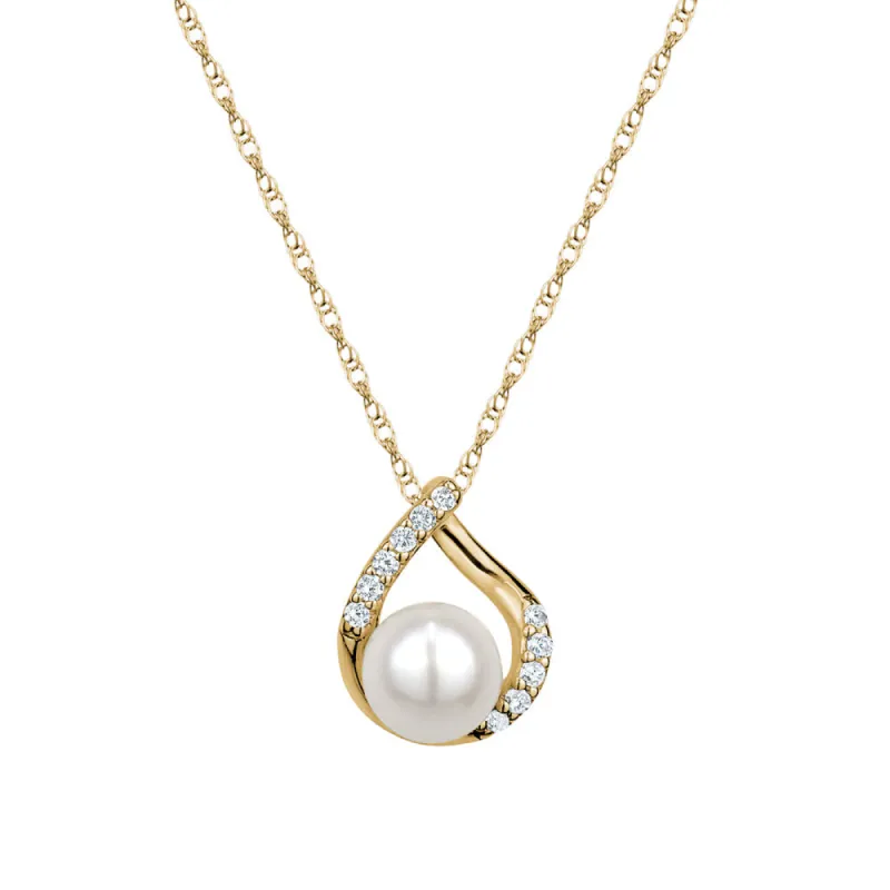 Yellow Gold Cubic Zirconia Genuine Pearl Swirl Pendant sold by Charming Charlie