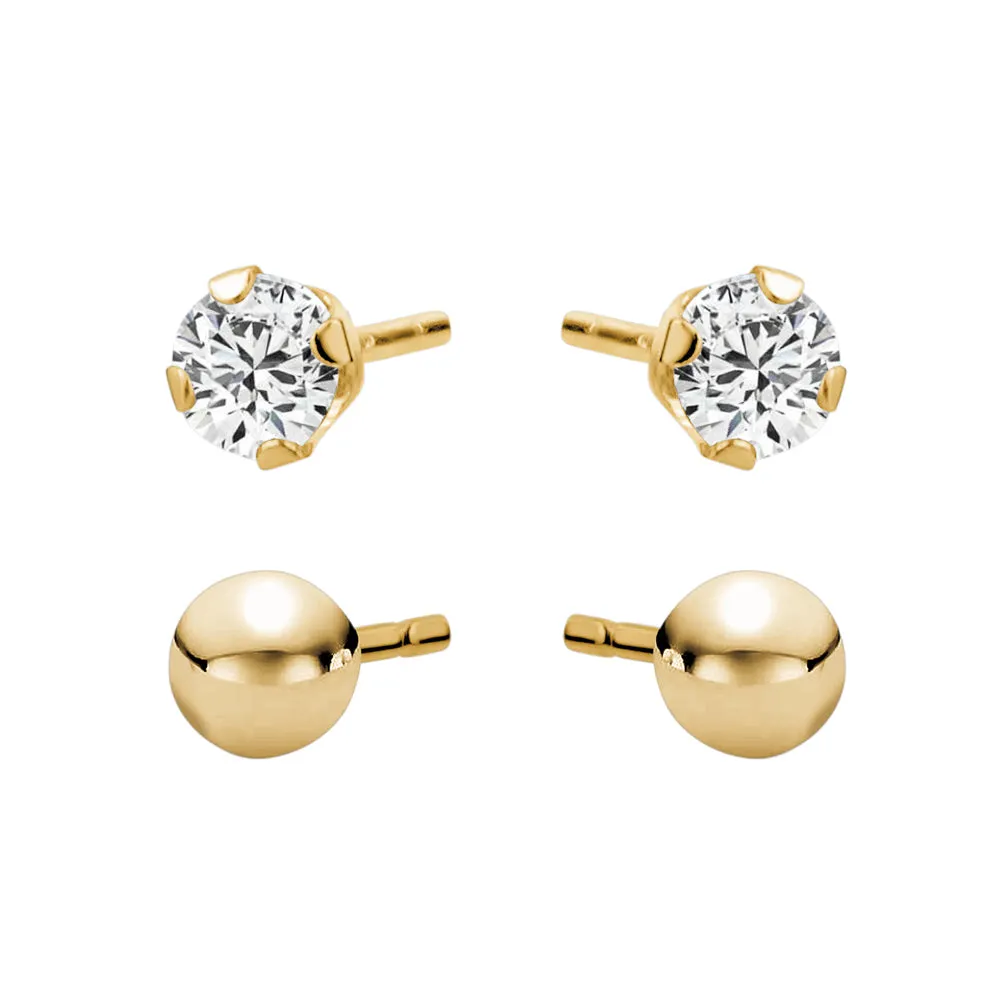 Yellow Gold Duo Cubic Zirconia & Gold Ball Stud sold by Charming Charlie