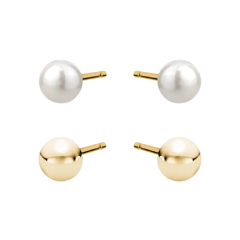Yellow Gold Duo Genuine Pearl Stud & Gold Ball Stud sold by Charming Charlie