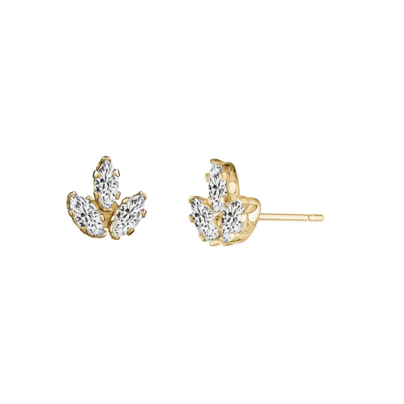 Yellow Gold Cubic Zirconia Marquise Leaf Studs sold by Charming Charlie