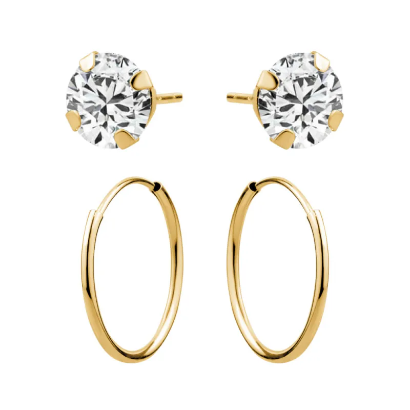 Yellow Gold Duo Cubic Zirconia Stud & Hoop sold by Charming Charlie