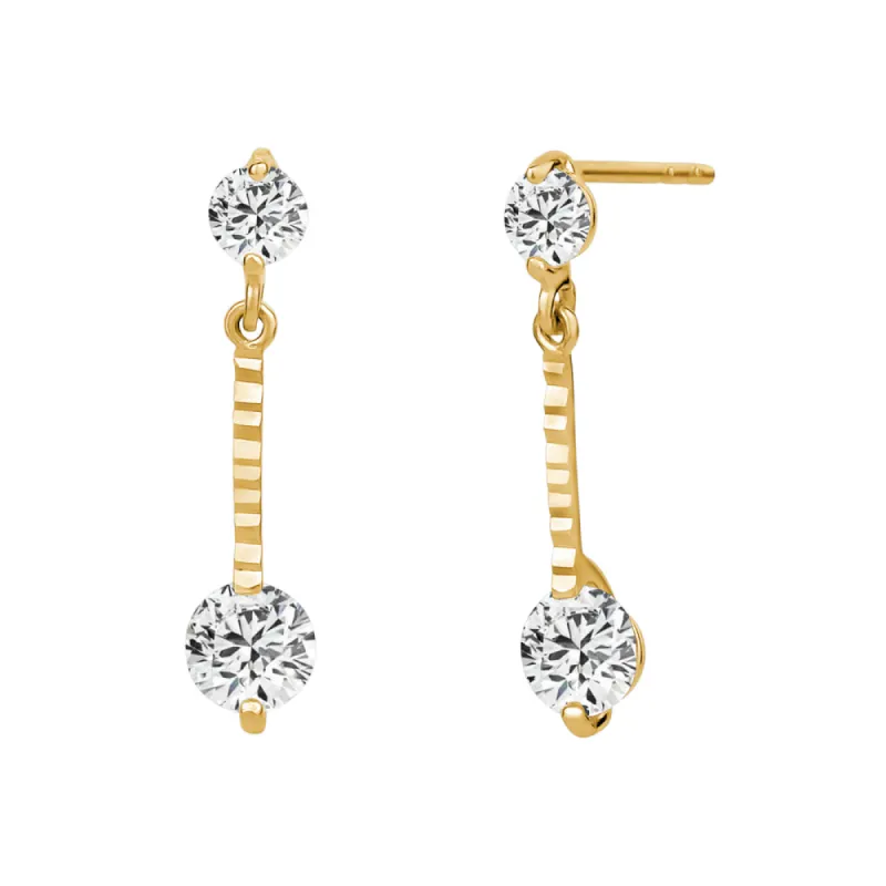 Yellow Gold Double Cubic Zirconia Ribbed Drop Earrings sold by Charming Charlie