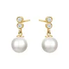 Yellow Gold Double Cubic Zirconia Genuine Pearl Drop Earrings sold by Charming Charlie