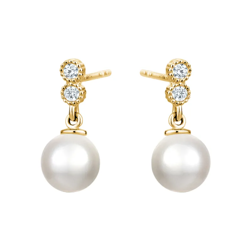 Yellow Gold Double Cubic Zirconia Genuine Pearl Drop Earrings sold by Charming Charlie