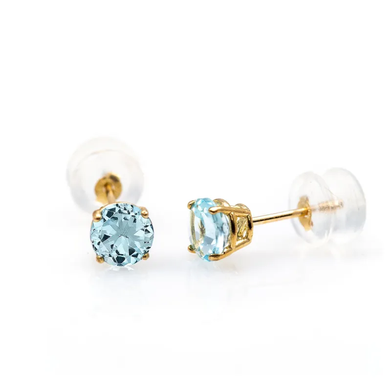 Yellow Gold Genuine Aquamarine Round Studs sold by Charming Charlie