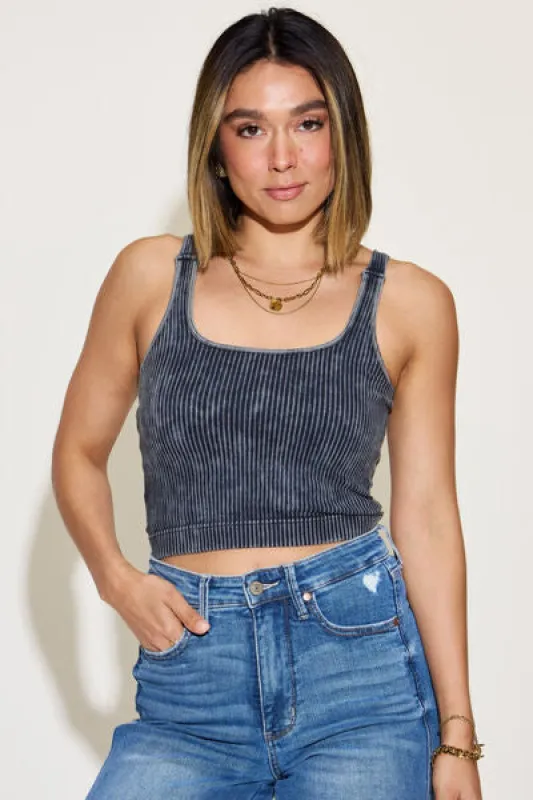 Zenana Ribbed Washed Square Neck Tank sold by Charming Charlie