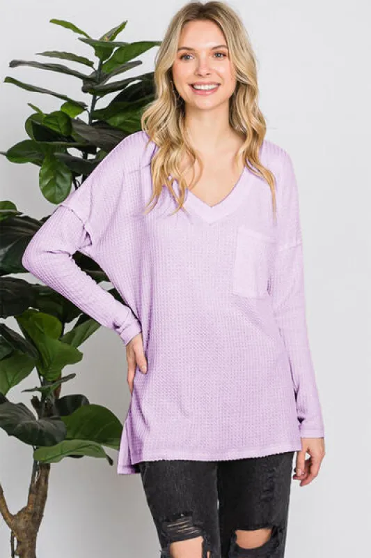 Reborn J Waffle Knit V-Neck Long Sleeve T-Shirt sold by Charming Charlie