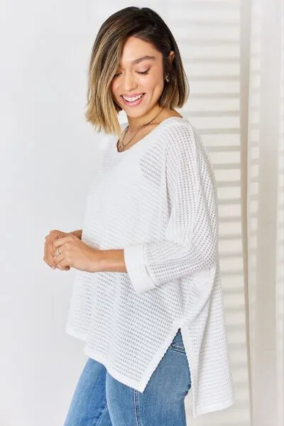 Zenana Full Size Waffle Knit V-Neck Long Sleeve Slit Top sold by Charming Charlie product image thumbnail 5