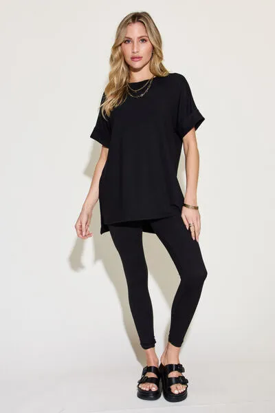 Zenana Plus Size Short Sleeve Slit T-Shirt and Leggings Lounge Set sold by Charming Charlie product image thumbnail 4