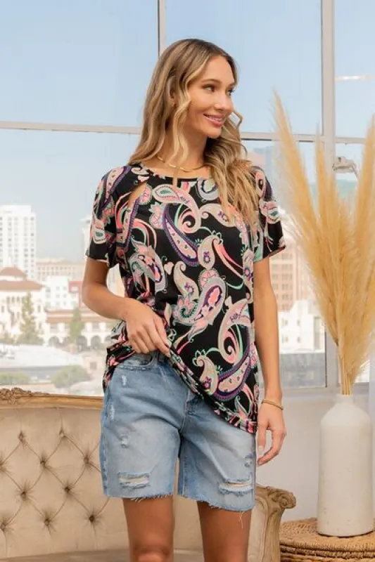 Sew In Love Full Size Paisley Print Round Neck Short Sleeve T-Shirt sold by Charming Charlie