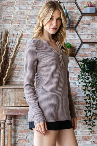 Reborn J Waffle Knit Notched Long Sleeve Top sold by Charming Charlie product image thumbnail 5