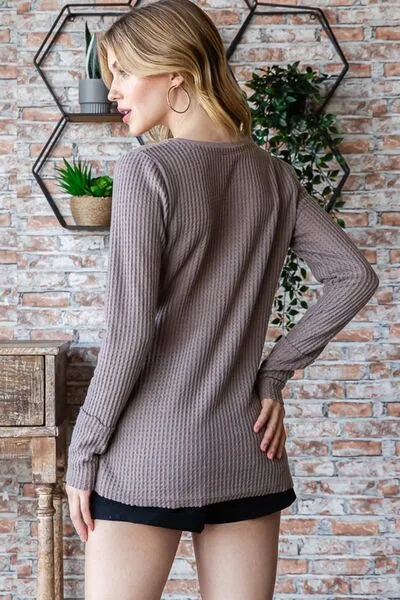 Reborn J Waffle Knit Notched Long Sleeve Top sold by Charming Charlie product image thumbnail 2