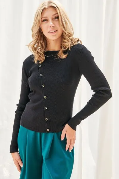 Faith Apparel Button Up Long Sleeve Knit Top sold by Charming Charlie product image thumbnail 2