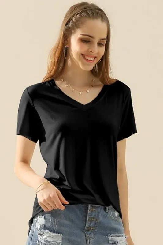 Ninexis Full Size V-Neck Short Sleeve T-Shirt sold by Charming Charlie