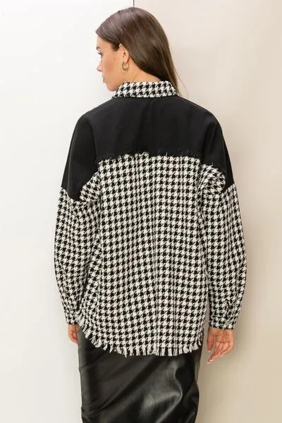 HYFVE Houndstooth Contrast Raw Hem Jacket sold by Charming Charlie product image thumbnail 2
