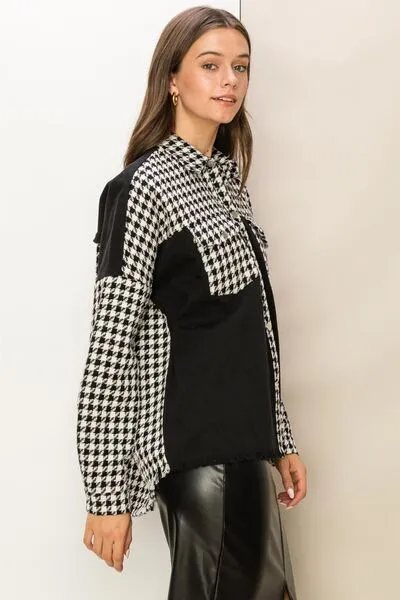 HYFVE Houndstooth Contrast Raw Hem Jacket sold by Charming Charlie product image thumbnail 3