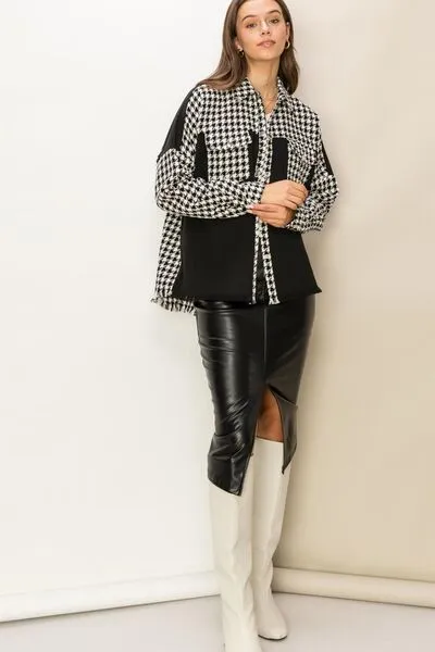 HYFVE Houndstooth Contrast Raw Hem Jacket sold by Charming Charlie product image thumbnail 4