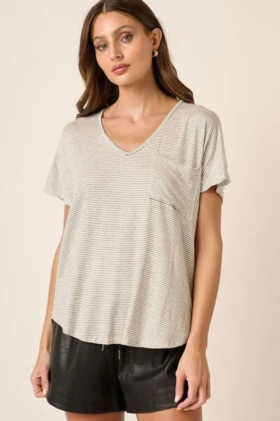 Mittoshop Striped V-Neck Short Sleeve T-Shirt sold by Charming Charlie