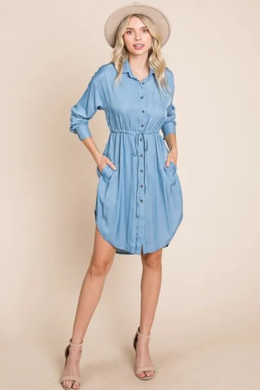 Faith Apparel Button Up Drawstring Shirt Dress sold by Charming Charlie