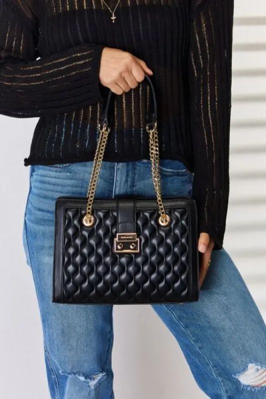 David Jones Quilted PU Leather Handbag sold by Charming Charlie