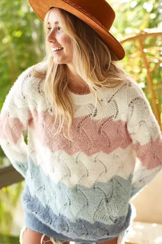 BiBi Color Block Openwork Long Sleeve Sweater sold by Charming Charlie