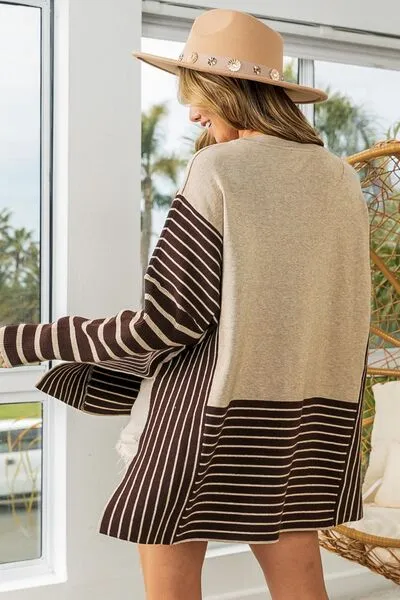 BiBi Striped Contrast Long Sleeve Slit Top sold by Charming Charlie product image thumbnail 2