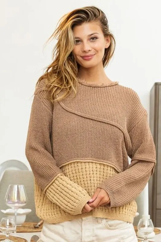BiBi Texture Detail Contrast Drop Shoulder Sweater sold by Charming Charlie