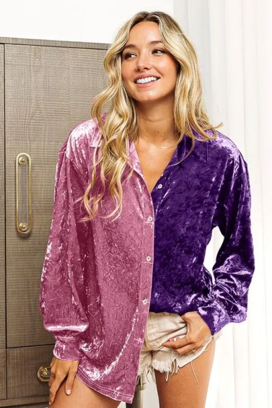 BiBi Contrast Button Up Long Sleeve Shirt sold by Charming Charlie