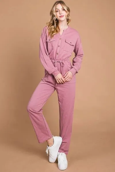 Culture Code Full Size Button Up Drawstring Waist Straight Jumpsuit sold by Charming Charlie product image thumbnail 4