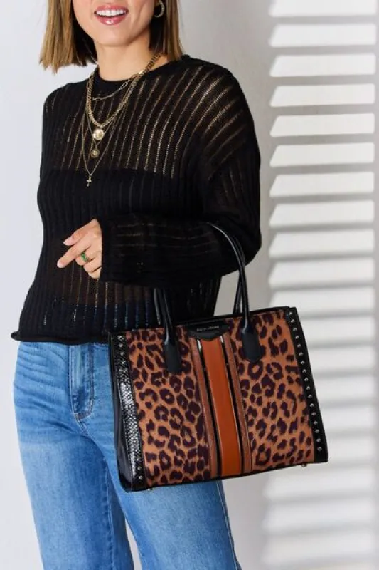 David Jones Leopard Contrast Rivet Handbag sold by Charming Charlie