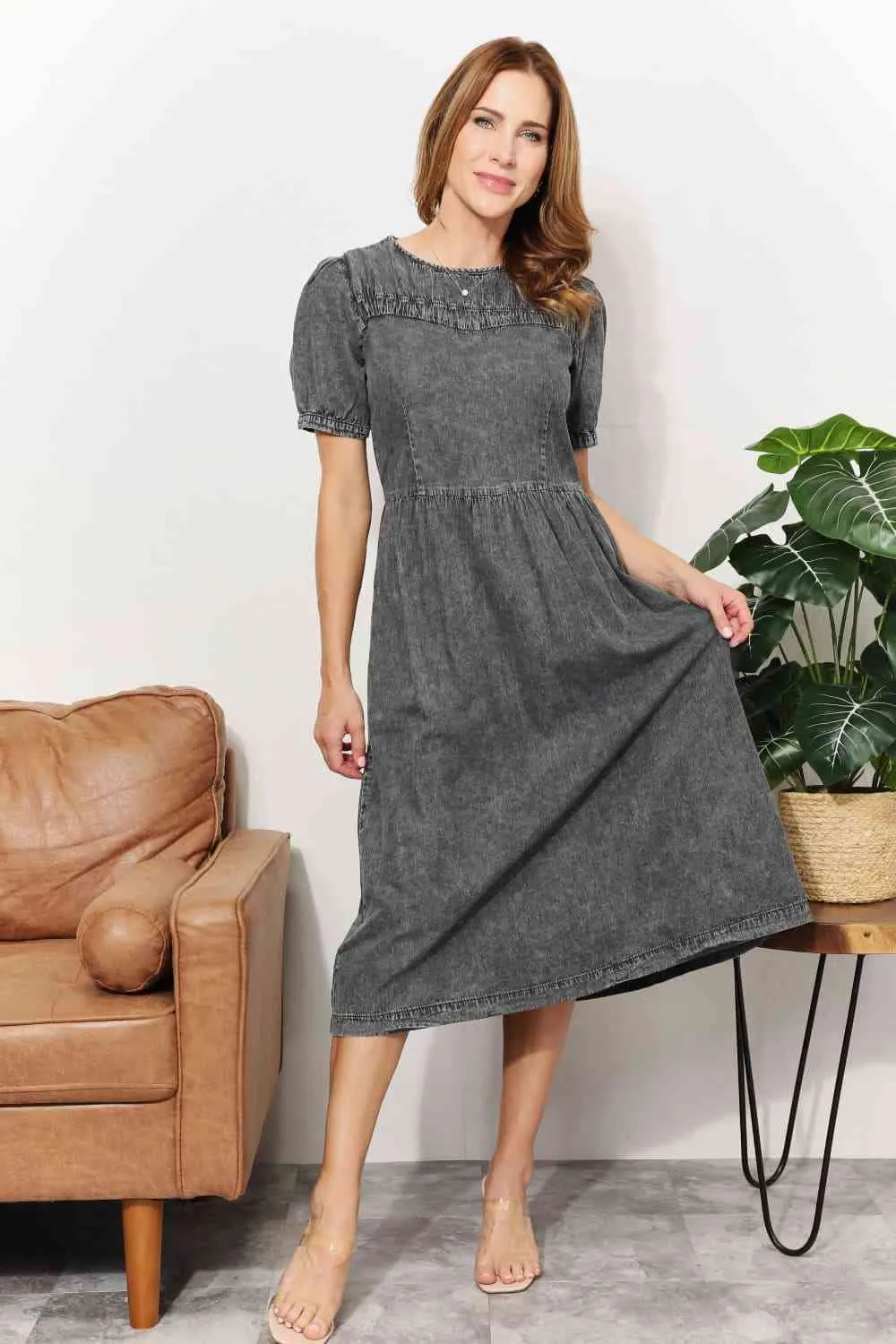 And The Why Full Size Washed Chambray Midi Dress sold by Charming Charlie