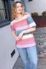 Look Out Teal & Rose Striped Hacci Knit Puff Sleeve Top sold by Charming Charlie
