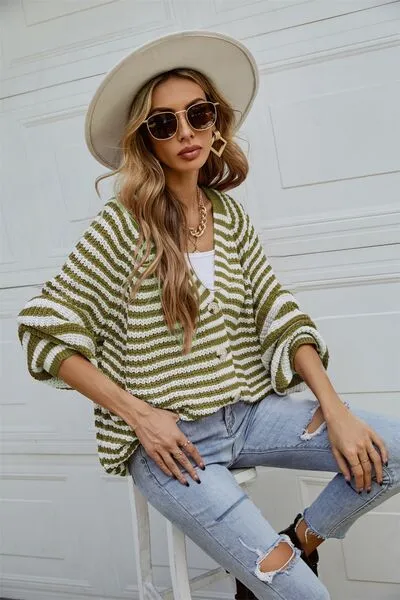 Striped Button Up Long Sleeve Cardigan sold by Charming Charlie product image thumbnail 4