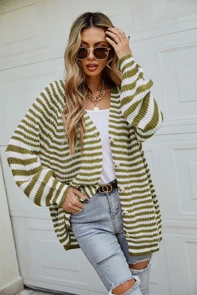 Striped Button Up Long Sleeve Cardigan sold by Charming Charlie