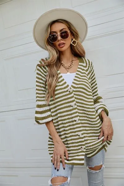 Striped Button Up Long Sleeve Cardigan sold by Charming Charlie product image thumbnail 2