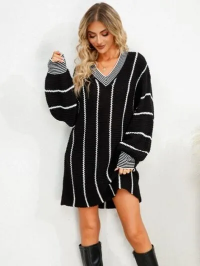 Striped V-Neck Long Sleeve Mini Dress sold by Charming Charlie