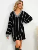 Striped V-Neck Long Sleeve Mini Dress sold by Charming Charlie