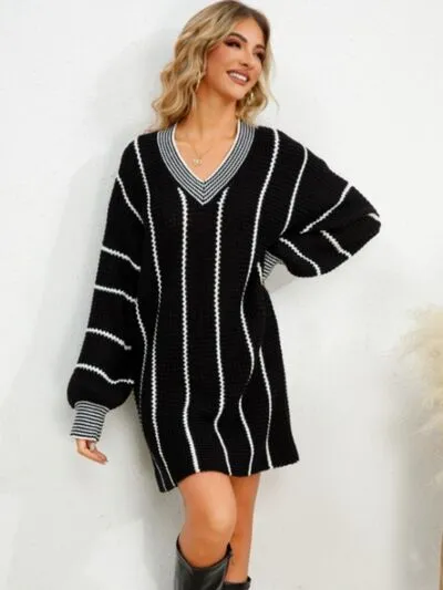 Striped V-Neck Long Sleeve Mini Dress sold by Charming Charlie product image thumbnail 2